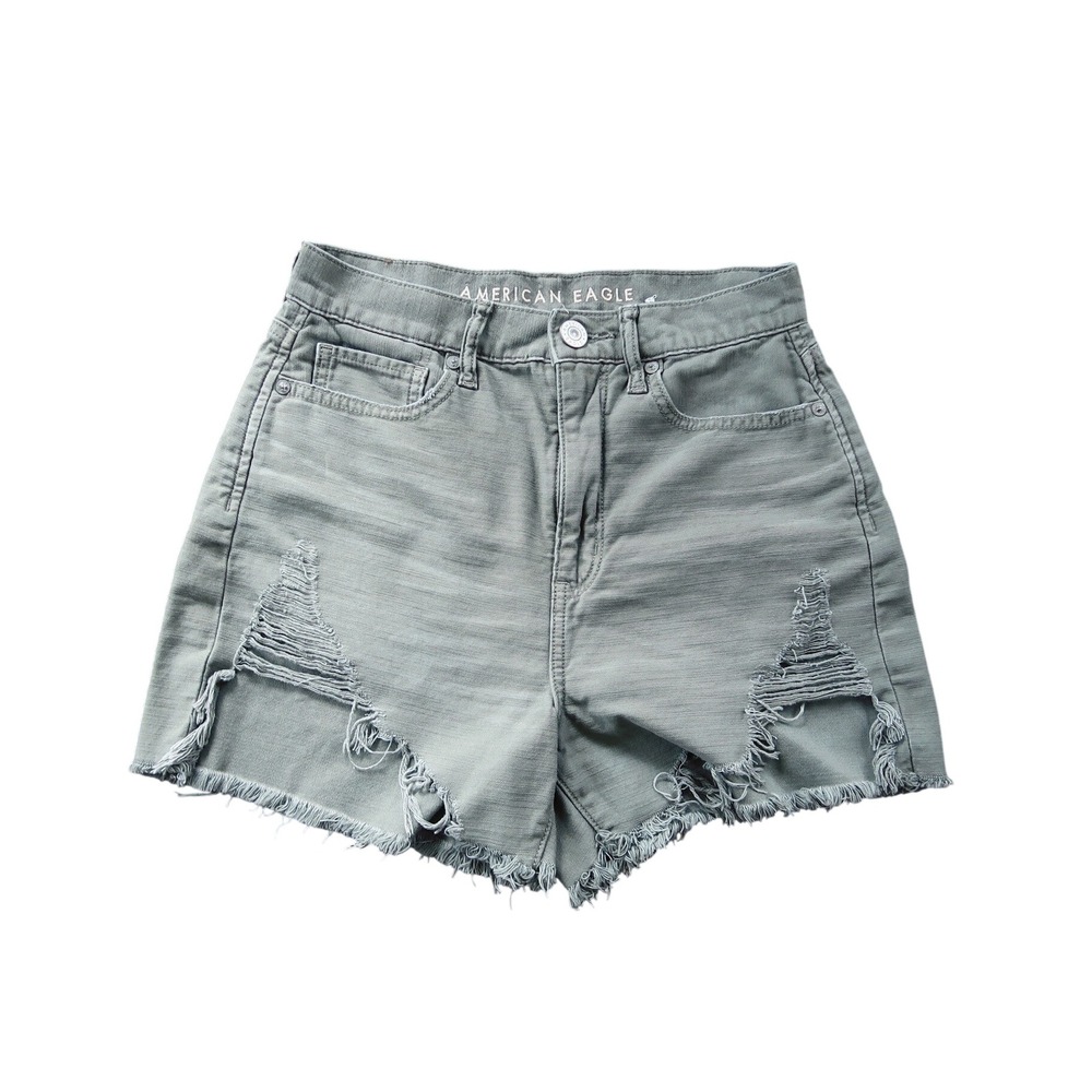 American Eagle Womens Highest Rise Distressed Shorts 2‎ Green Boho Summer Grunge